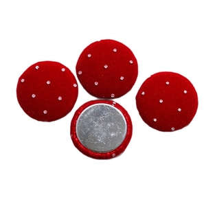 Red velvet round buttons with white polka dots for DIY jewelry and hair accessories