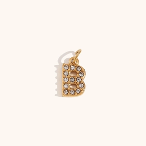 Mini 18K gold plated letter B pendant charm with sparkling rhinestones for jewelry DIY