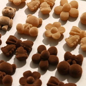 Brown flocked DIY accessories featuring cute bear, flower and bow shapes for hair clips