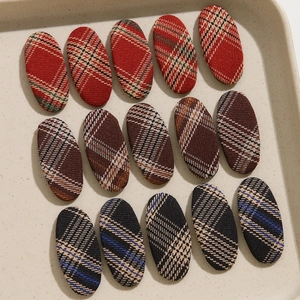 Patch Ovale en Tissu Plaid Style Coréen Accessoires DIY pour Barrettes à Cheveux Matériel d'Artisanat Vintage à Carreaux