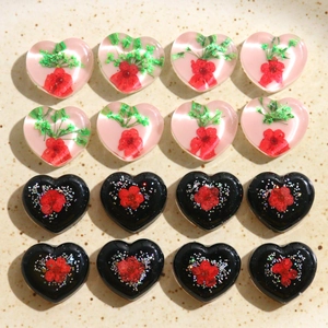 Breloques en résine cœur avec fleurs séchées et paillettes pour barrettes à cheveux