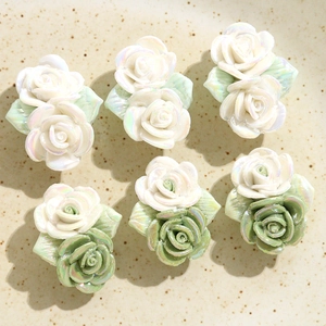Breloque rose 3D vert irisé de style français en céramique pour bijoux DIY
