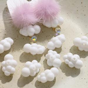 Cute pink pompom earrings with 3D acrylic cloud pendants for DIY creative jewelry design