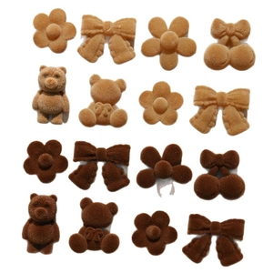 DIY flocked bear and flower hair clip charms in coffee tones for accessory making