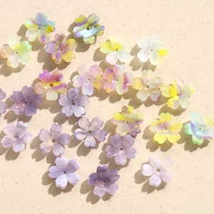 Macro detail of iridescent cherry blossom acrylic beads with swirling marble textures