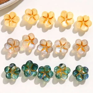 DIY floral acrylic resin beads with glitter powder and golden star centers for jewelry