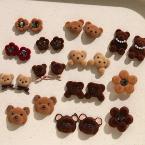 Kudde Hars Teddybeer Bloem Oorknopjes Met 925 Sterling Zilver Stift Schattig Dier Boog Sieraden Voor Vrouwen