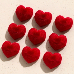 Set of 9 red velvet flocked 3D heart charms for DIY jewelry and earring making accessories