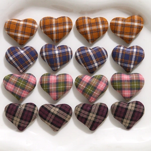 Vintage College Style Plaid Heart Fabric Covered Buttons Flatback Accessories For Clothing Shoe DIY Jewelry Making