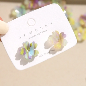 Rainbow marble acrylic cherry blossom stud earrings with 925 silver posts for women