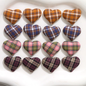 Set of 16 heart-shaped tartan fabric patches in various colors for DIY accessories