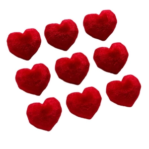 Nine 3D red velvet heart charms for DIY jewelry making on white background