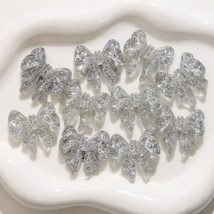 Exquisite Glitter Silver Bow Tie Resin Patch DIY Korean Style Earring Accessory Sequin Bow Knot Phone Case Decoration Patch