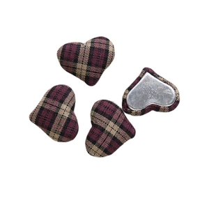 Plaid fabric heart-shaped decorative charms with flat metal backing for DIY accessories