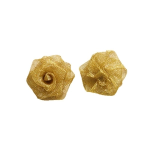 Elegant gold metal woven rose flower earrings for DIY jewelry making on white background
