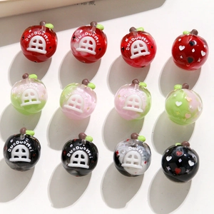 Perles 3D en forme de pomme pour bijoux DIY avec motifs de cœur et fenêtres mignonnes