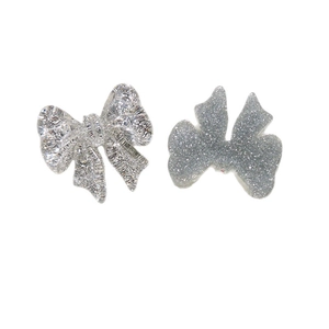 Silver bow resin charms with sparkling sequins for DIY jewelry and phone case decor