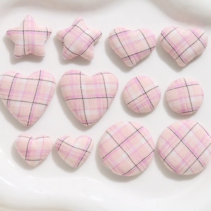 Korean Sweet Pink Blue Plaid Fabric Wrapped Buttons Heart Star Round Shape DIY Handcraft Clothing Sewing Accessories