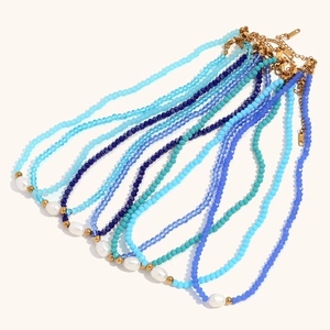 Roestvrij Staal Zoetwaterparel Halsketting 18K Verguld Hars Kristal Kralen Choker Mode Sieraden Minimalistische Kralenketting Cadeau