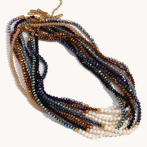 Collana di Perle d'Acqua Dolce e Cristallo Fatta a Mano per Donna in Acciaio Inossidabile Placcato Oro 18K Elegante Gioielli