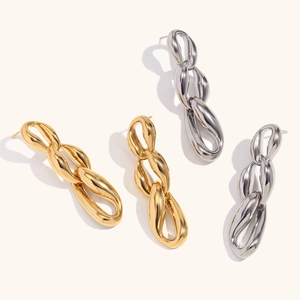Orecchini a Catena Esagerati in Acciaio Inossidabile con Tre Anelli Irregolari Placcati Oro Argento Gioielli Donna