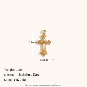 Pendentif croix rétro en acier inoxydable plaqué or 14 carats avec gravures fines