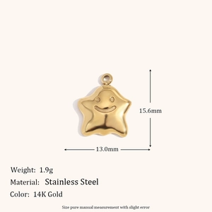Pendentif étoile souriante en acier inoxydable plaqué or 14K avec dimensions