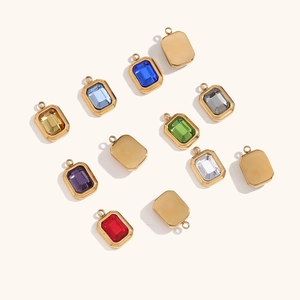 18K gold plated stainless steel rectangle pendant set with colorful zircon stones