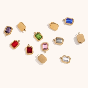 Minimalist 18K gold plated stainless steel rectangular gemstone pendants in multiple colors