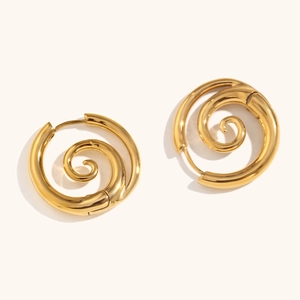 Polished 18K gold plated stainless steel spiral snail hoop earrings for women stylish jewelry