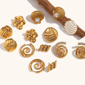 Detailed collection of 18K gold plated earrings with shell designs and zircon stones