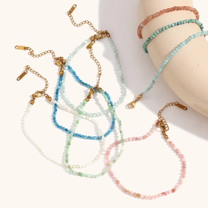 18K Vergoldeter Edelstahl Naturstein Perlen Fußkettchen Für Damen Verstellbare Facettierte Perlen Fußschmuck Geschenk