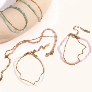 Dubbellaagse Roestvrijstalen 18K Vergulde Armband Voor Dames Natuursteen Kralen Amazoniet Opaal Zonnesteen Sieraden