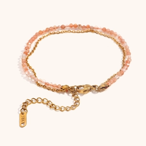 Dubbellaagse 18K vergulde roestvrijstalen armband met gefacetteerde zonnesteen kralen