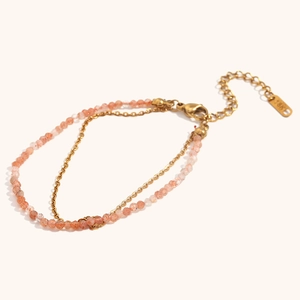 Dubbellaagse 18K vergulde roestvrijstalen armband met gefacetteerde amazoniet kralen