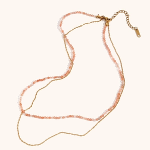 Double-layered 18K gold plated stainless steel necklace with Amazonite and O-chain links