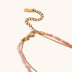 Double layer stainless steel necklace with pink amazonite beads in 18K gold plating
