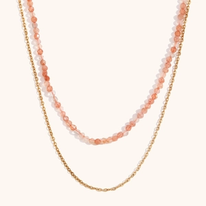 Elegant 18K gold plated stainless steel double layer necklace with orange amazonite beads