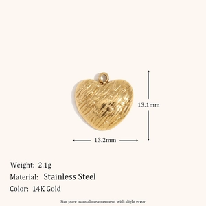 14K gold plated stainless steel heart pendant with intricate woven texture finish