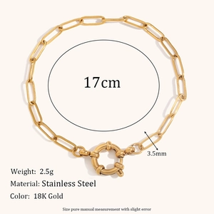 Detalle de pulsera de cadena de clip en acero inoxidable chapado en oro de 18 quilates