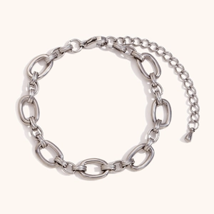 Bracciale a catena spessa in acciaio inossidabile argento con chiusura a moschettone