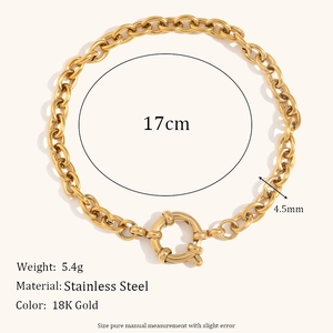 Pulsera de cadena de acero inoxidable bañada en oro de 18K con cierre de resorte