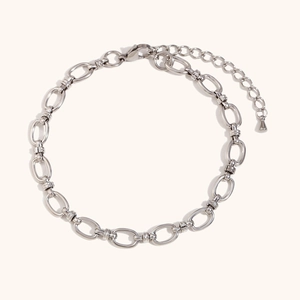 Pulsera de cadena de eslabones ovalados de acero inoxidable pulido plateado con cierre de mosquetón
