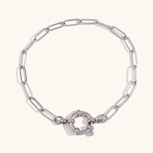 Pulsera de cadena de clip minimalista de acero inoxidable plateado con cierre de muelle