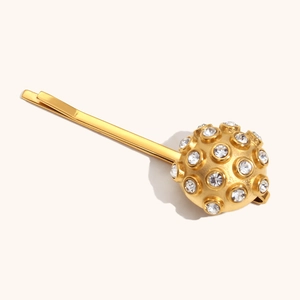Vintage Stainless Steel 18K Gold Plated Ball Rhinestone Hair Clip For Women Individual Geometric Round Hairpin Accessories