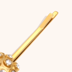 Elegant 18K gold plated stainless steel hair clip with a sparkling crystal ball design