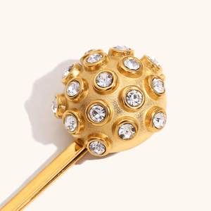 Retro 18K gold plated hair clip featuring a sphere design with inlaid white crystals
