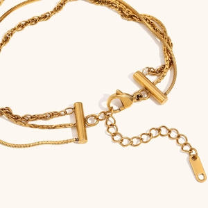 Layered 18K gold plated stainless steel anklet set with adjustable lobster clasp links
