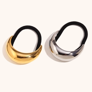 Minimalist 18K gold and silver plated crescent moon hair tie set on elastic bands