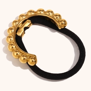 Minimalist 18K gold plated bead arrangement hair tie with high elastic black cord